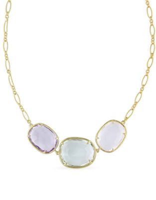 Concerto Amethyst Green and Rose Quartz Yellow Sterling Silver Necklace - AMETHYST