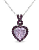 Concerto Rose de France and Purple Garnet Sterling Silver Heart Necklace - SILVER