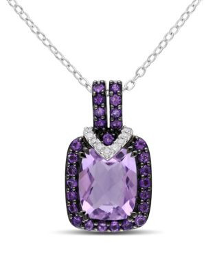 Concerto 0.05TCW Diamond and Amethyst Sterling Silver Pendant Necklace - AMETHYST