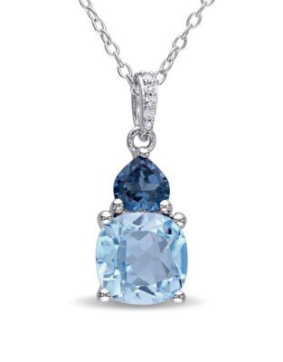 Concerto 0.022TCW Diamond and Blue Topaz Sterling Silver Pendant Necklace - BLUE