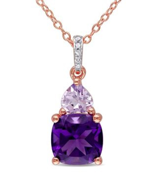 Concerto 0.22TCW Diamond and Amethyst Rose-Goldtone Sterling Silver Pendant Necklace - AMETHYST
