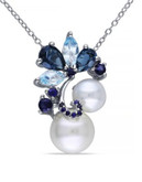 Concerto 2.75 TCW Blue Topaz and Sapphire Pearl Necklace - BLUE