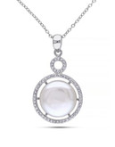 Concerto 1.12TGW White Topaz and Pearl Disc Necklace - PEARL
