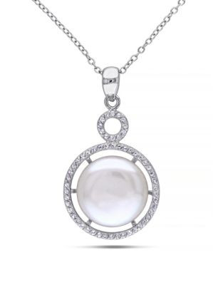 Concerto 1.12TGW White Topaz and Pearl Disc Necklace - PEARL