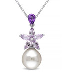 Concerto 1.45TCW Amethyst and Rose de France Pearl Necklace - MULTI