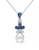 Concerto 3.25TGW Blue and White Topaz Pearl Necklace - PEARL