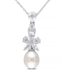 Concerto 9.5-10mm Freshwater Pearl with 3 TGW White Topaz Accent Sterling Silver Necklace - MULTI