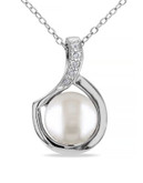 Concerto Sterling Silver Freshwater Pearl and 0.025 TCW Diamond Necklace - WHITE