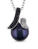 Concerto Sterling Silver Black Freshwater Pearl Black and White 0.05 TCW Diamond Necklace - BLACK