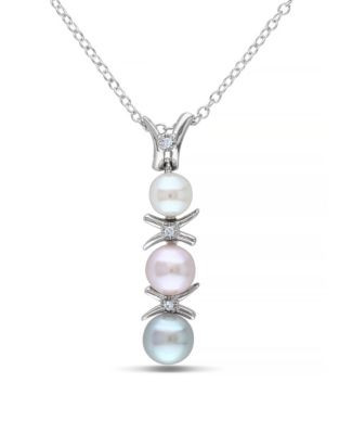 Concerto Multi-Colour Pearls 0.015 tcw Diamond and Sterling Silver Necklace - MULTI