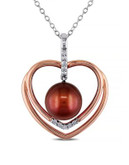 Concerto Brown Pearl 0.05 tcw Diamond and Two-Tone Sterling Silver Heart Necklace - BROWN