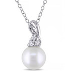 Concerto Sterling Silver Diamond and Freshwater Pearl Necklace - WHITE