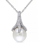 Concerto Sterling Silver Freshwater Pearl and 0.10 TCW Diamond Claw Necklace - WHITE
