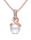 Concerto Pink-Plated Sterling Silver Freshwater Pearl and 0.03 TCW Diamond Drop Necklace - WHITE