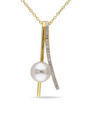 Concerto Yellow-Plated Sterling Silver Freshwater Pearl and 0.06 TCW Diamond Linear Necklace - WHITE