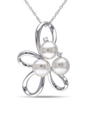 Concerto Sterling Silver 0.05 TCW Diamond and Freshwater Pearl Cluster Necklace - WHITE