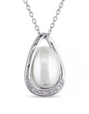 Concerto White Pearl 0.04 tcw Diamond and Sterling Silver Pendant Necklace - WHITE