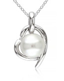 Concerto White Pearl 0.02 tcw Diamond and Sterling Silver Heart Necklace - WHITE
