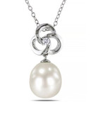 Concerto White Pearl 0.03 tcw Diamond and Sterling Silver Knot Necklace - WHITE