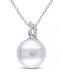 Concerto White Pearl 0.03 tcw Diamond and Sterling Silver Twist Necklace - WHITE