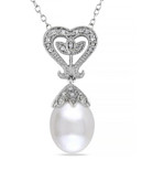 Concerto White Pearl 0.06 tcw Diamond and Sterling Silver Heart Necklace - WHITE