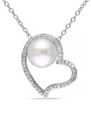 Concerto White Pearl and Sterling Silver Heart Necklace - WHITE