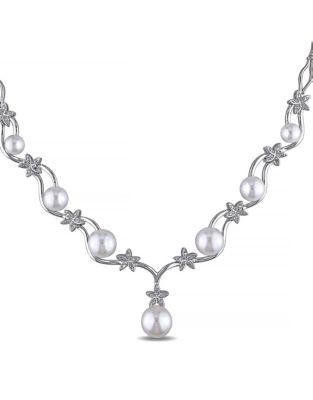 Concerto White Pearl 0.1 tcw Diamond and Sterling Silver Star Necklace - WHITE