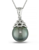 Concerto Black Tahitian Pearl Pendant Sterling Silver Necklace - PEARL