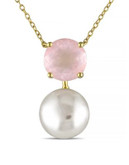 Concerto 3.37 CT TCW Rose Quartz and Freshwater Cultured Pearl Yellow Silver Necklace - QUARTZ