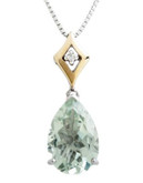 Fine Jewellery Sterling Silver 14K Yellow Gold Diamond And Green Quartz Necklace - QUARTZ