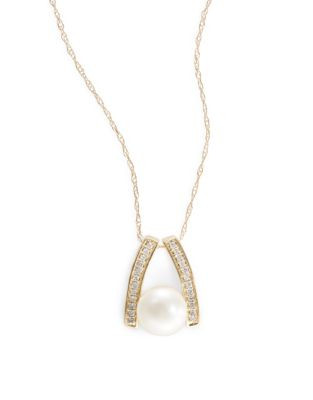 Fine Jewellery 14K Yellow Gold Pearl Necklace - WHITE