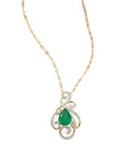 Fine Jewellery 14k Yellow Gold Emerald and Diamond Filigree Necklace - GREEN