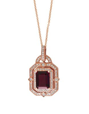 Effy 14K Rose Gold Rhodolite Pendant Necklace with 0.42 Total Carat Weight Diamonds - RHODOLITE
