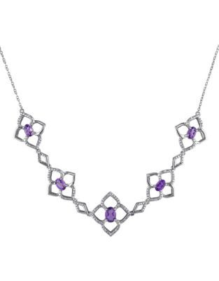 Concerto Sterling Silver and 0.16 TCW Diamond and Amethyst Clover Necklace - AMETHYST