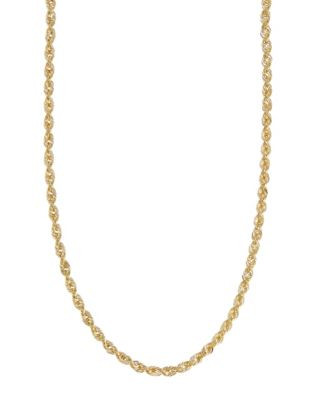 Fine Jewellery 14Kt Yellow Gold 18 Inch 3-3.2Mm Hollow Glitter Rope Chain With Lobster Clasp Closure - YELLOW GOLD