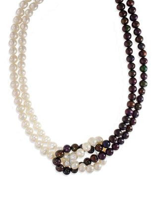 Effy Sterling Silver 6mm Freshwater Pearl and 5mm Dyed Black Pearl Necklace - PEARL