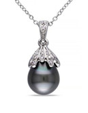 Concerto 0.05TCW Diamond and Black Tahitian Pearl Skirt Necklace - PEARL