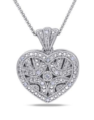 Concerto .06 CT Diamond and Sterling Silver Locket Heart Necklace - DIAMOND