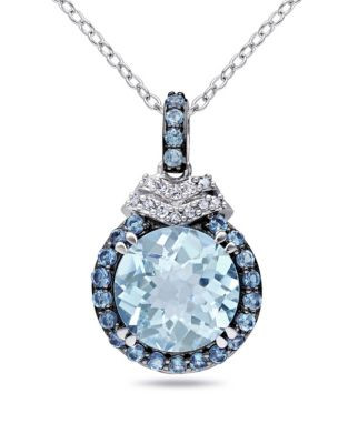 Concerto 0.06TCW Diamond and Blue Topaz Sterling Silver Necklace - BLUE