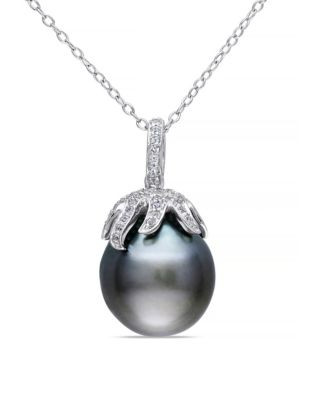 Concerto Black Tahitian Pearl and Diamond Pendant Sterling Silver Necklace - BLACK