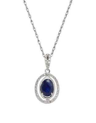 Fine Jewellery 14K White Gold Sapphire and Diamond Pendant Necklace - BLUE