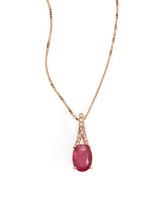 Fine Jewellery 14k Rose Gold Ruby and 0.038 tcw Diamond Necklace - RED