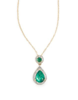 Fine Jewellery 14k Yellow Gold Double Emerald Necklace with 0.152 tcw Diamond Bezel - GREEN