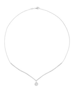 Fine Jewellery 14k White Gold Box Chain Pendant Necklace - CUBIC ZIRCONIA