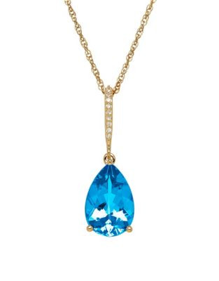 Town & Country 14K Yellow Gold Pendant Necklace with Blue Topaz and .027 Total Carat Weight Diamonds - BLUE TOPAZ
