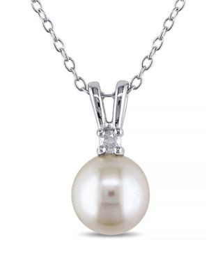 Concerto White Pearl 0.05 tcw Diamond and Sterling Silver Pendant Necklace - WHITE