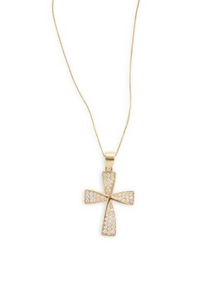Fine Jewellery 14k Yellow Gold Twisted Cross Pendant Necklace - CUBIC ZIRCONIA