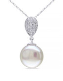 Concerto 0.11TCW White Topaz and Pearl Necklace - BLUE