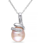 Concerto Sterling Silver Pink Freshwater Pearl and 0.025 TCW Diamond Swirl Necklace - PINK