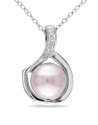 Concerto Pink Pearl 0.025 tcw Diamond and Sterling Silver Pendant Necklace - PINK